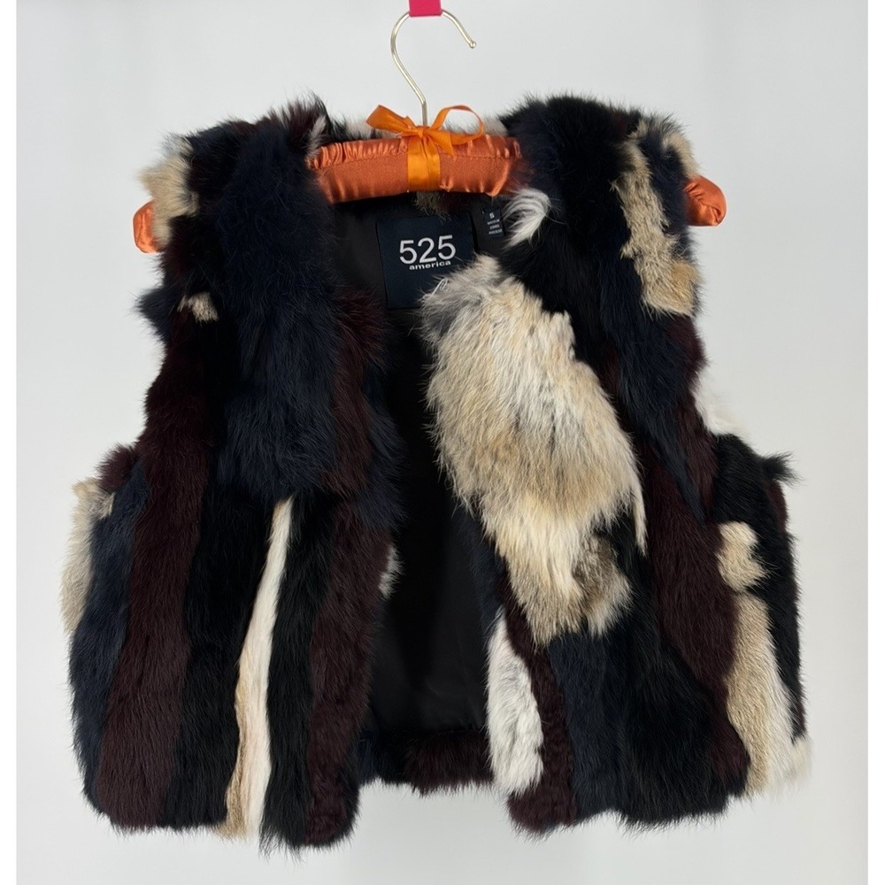 525 America Luxe Fur Vest Women's Sm Multicolor Real Dyed Rabbit Fur Patchwork